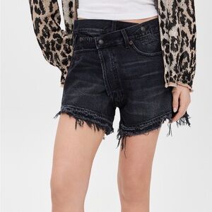 R13 Black Denim Crossover Shorts